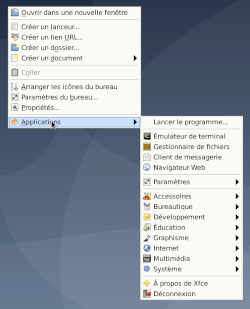 Menu contextuel XFCE